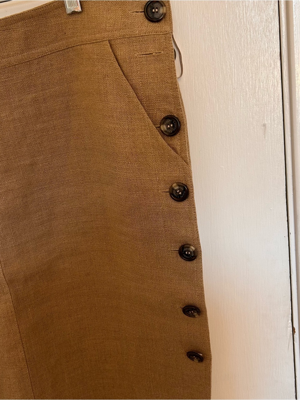 Lauren Ralph Lauren Brown Button-Side Pencil Skirt Safari Style 100% linen - Picture 4 of 7